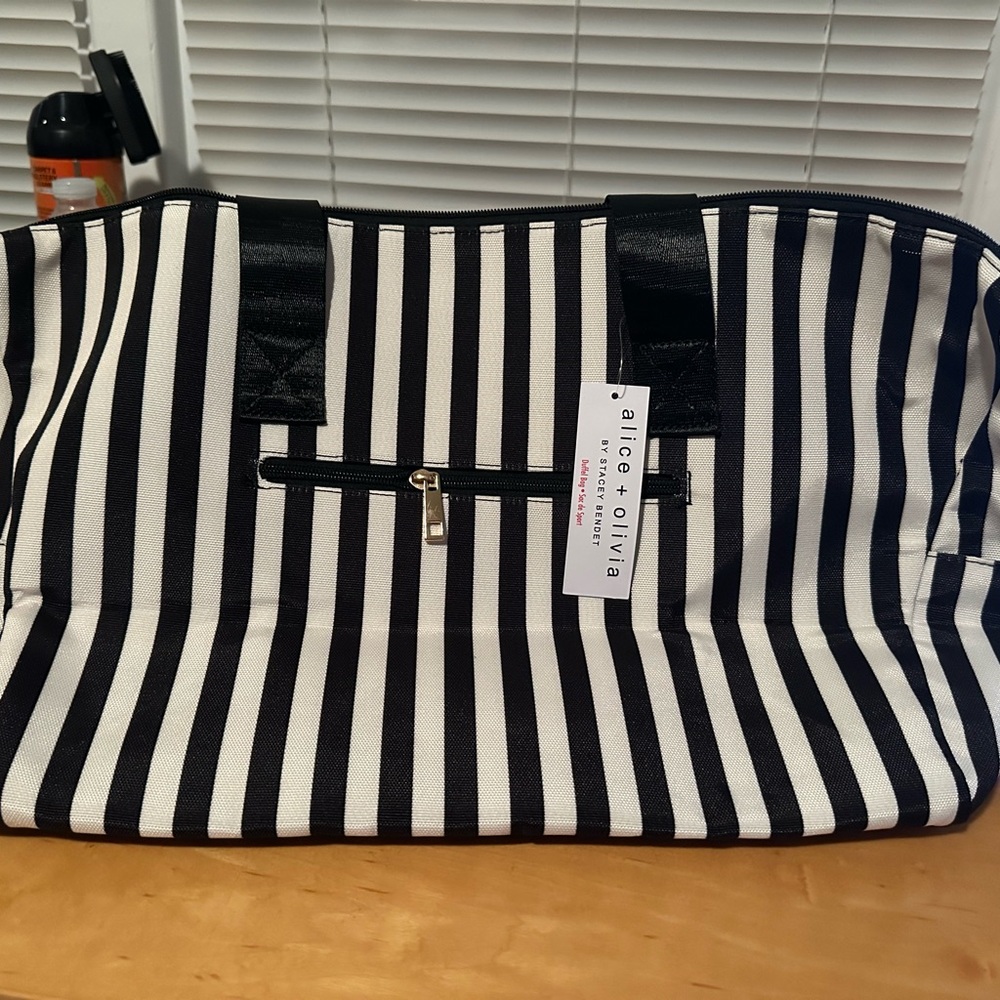 Alice + Olivia Black and White Striped Bag